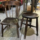 Early 20th century Childs stick back chair, on turned supports and a four leg circular top stool (2)