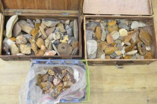 Collection of ancient flint and stone tools, many with find locations attached, mostly from France