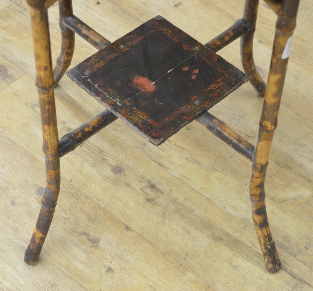 Victorian bamboo occasional table, square top with painted detail, on outsplayed supports with - Image 3 of 4