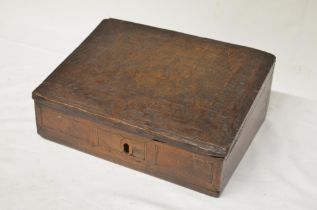 Circa 17th century oak sacrament box with external panelling and ornate internal Christ on the cross