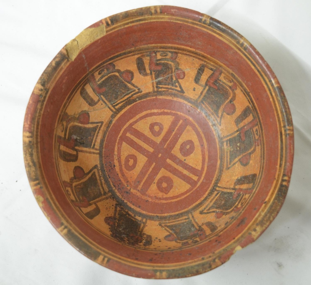 Mayan polychrome terracotta bowl, Honduras-El Salvador 500-800AD, attractively painted, has been - Image 6 of 6