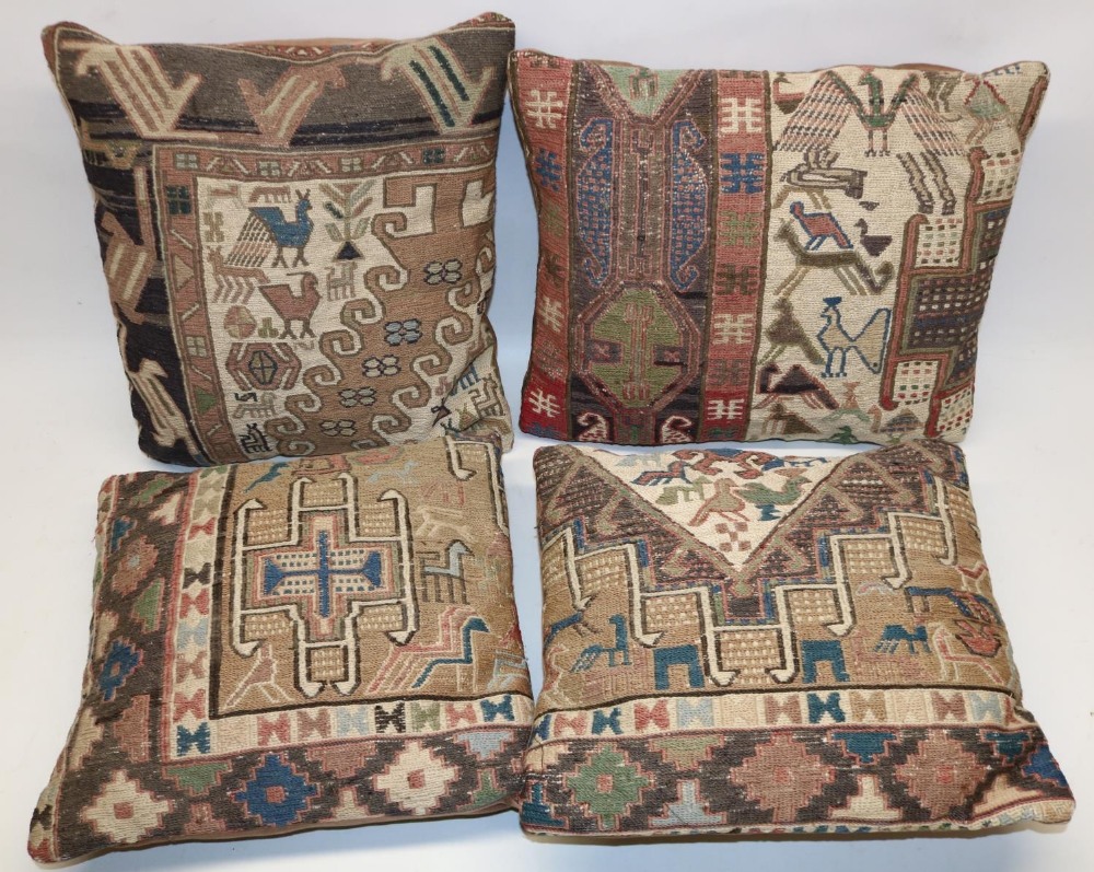 C20th fronted Kilim - Caucasian pattern scatter cushions, W37cm