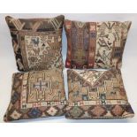 C20th fronted Kilim - Caucasian pattern scatter cushions, W37cm