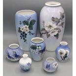 Collection of Royal Copenhagen vases, various patterns incl. butterflies and flowers, max. H28cm (7)
