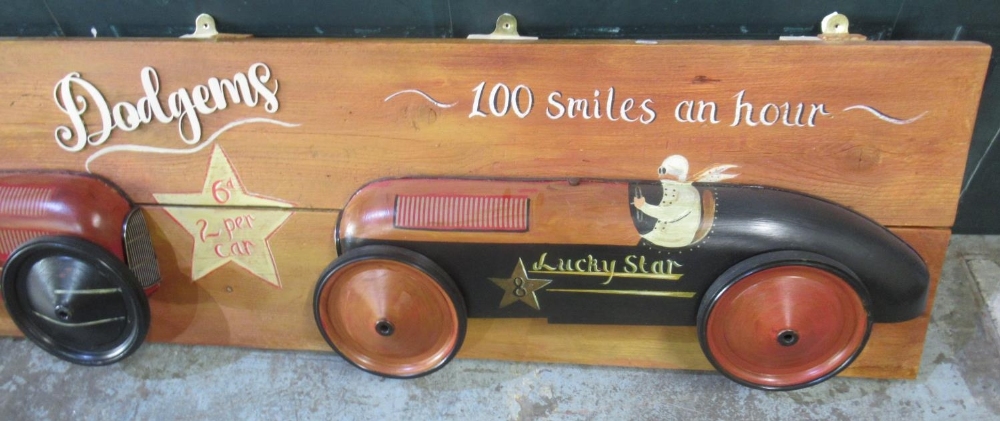 'No Bumping Dodgems 100 Smiles an Hour' car diorama on 2 plank frame, 180cm x 43.5cm - Image 3 of 3