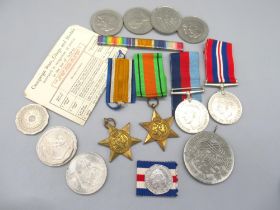 The 1939-45 Star, The France and Germany star, 1939-45 war medal, the Defence Medal, certificate