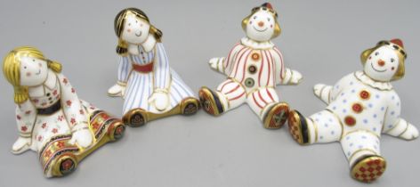 Four Royal Crown Derby 'Treasures of Childhood' paperweights incl. stripy clown, spotty clown,