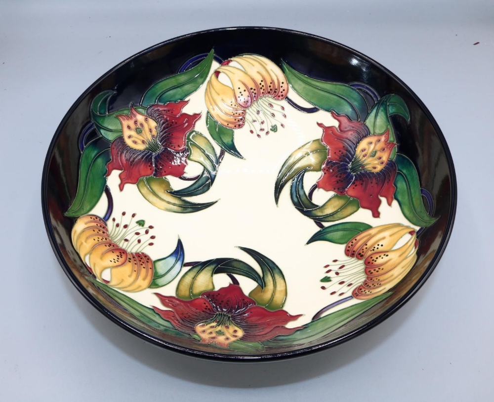 Moorcroft Pottery, Anna Lily pattern bowl, designed by Nicola Slaney, D26cm