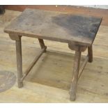 C19th Country made side table, rectangular oak top on faceted tapering outsplayed supports, W71cm