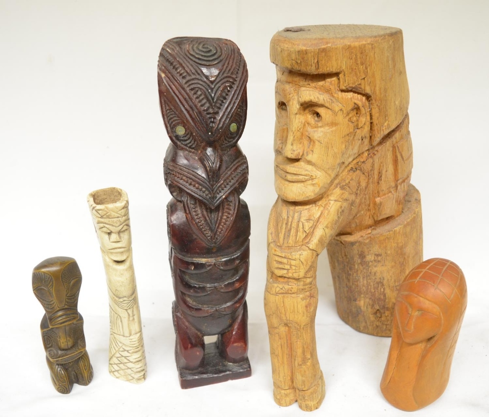 Collection of ethnic art and decorative items including a North American Haida tribal fish rattle, a - Image 4 of 6