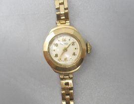 Ladies gold Rotary wristwatch, case stamped 375, with dedicated engraving to back, on 9ct yellow
