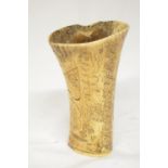 Bone quill holder with scrimshaw design including alphabet, numbers, animals and various symbols and