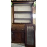 Victorian mahogany cylinder top bureau bookcase, two glazed doors above pull out writing surface and