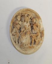 French pipe-clay carving of the Nativity. Age-related wear and marginal damage to right edge. (