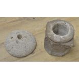Carved stone mortar with lettering to the upper sides W24xD18xH27.5cm and a circular domed