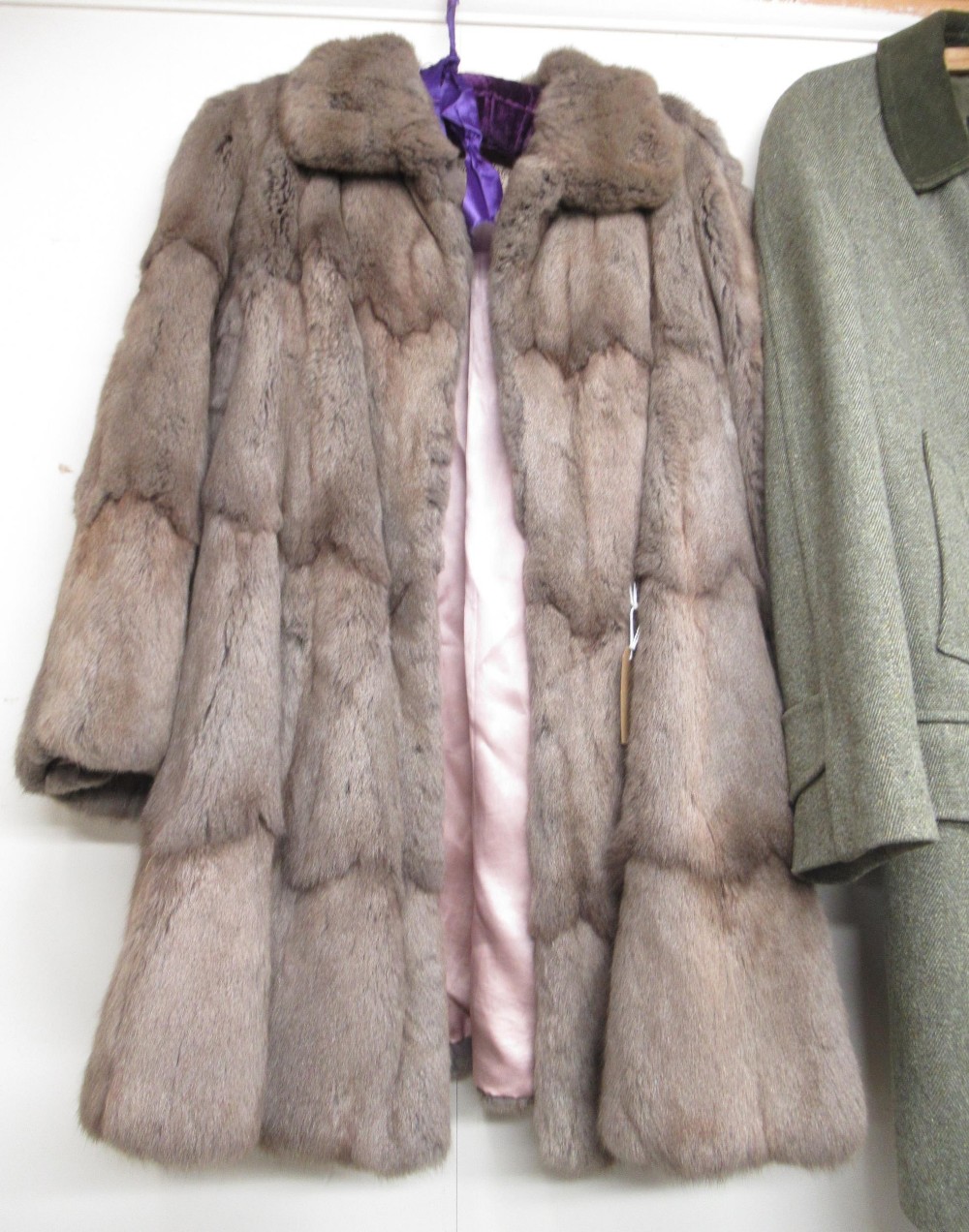 Grey brown fur coat labelled Thornton Varley Ltd Hull, and a 'Grenfell' Derby tweed overcoat (2) - Image 2 of 3