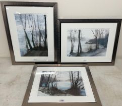 C. A. Walker (British Contemporary); Three wooded river landscapes, watercolour, signed, one dated