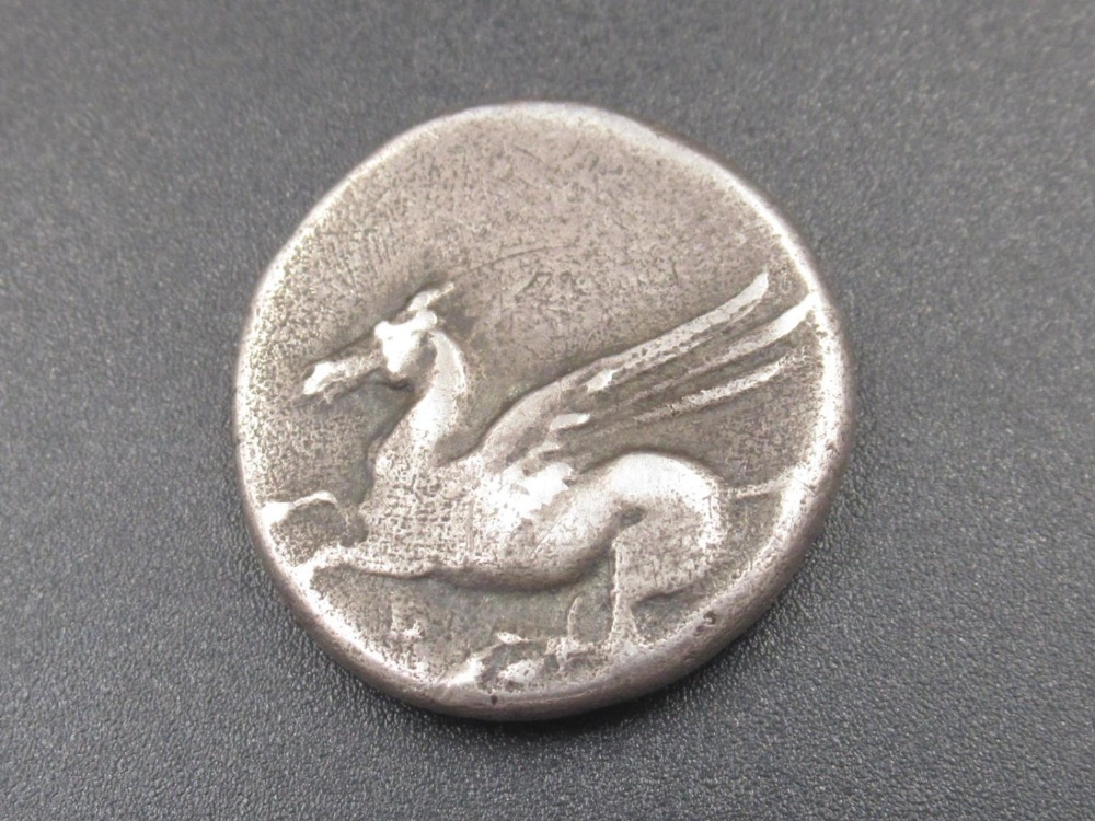 Corinth c350-300 BC stater, obv. Pegasos flying left, rev. helmeted head of Athena left with