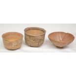 Three Indus Valley Harappan civilisation terracotta clay pots with 2 painted examples (one with