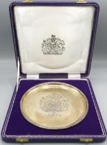 Silver salver commemorating Queen Elizabeth and Prince Philip's silver wedding anniversary, 1972,
