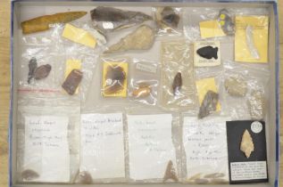 Collection of neolithic stone and flint arrow heads and other items (Victor Brox collectio