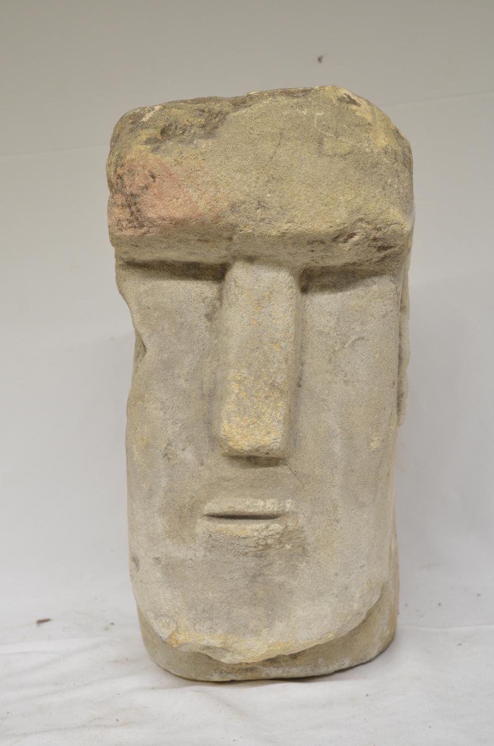 Heavy carved stone monolith head, Easter Island style, origin unknown, H38cm (Victor Brox