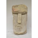Heavy carved stone monolith head, Easter Island style, origin unknown, H38cm (Victor Brox