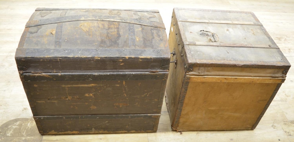 F. D Coulembier - C19th French metal bound dome top trunk with makers label, W70cm D46cm H62cm and a - Image 2 of 4