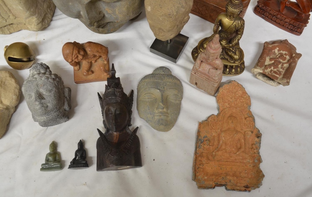 Collection of mostly eastern stone and wood figure carvings to include Buddha, Thai temple guard, - Image 3 of 6