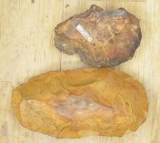 Two large ancient flint hand tools, larger example L24cm (Victor Brox collection)