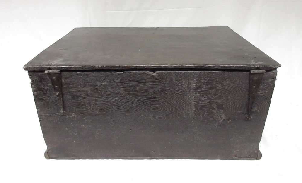 18th century and later oak Bible box with hinged lid and carved front, W58cm D39cm H28cm (Victor - Bild 6 aus 6