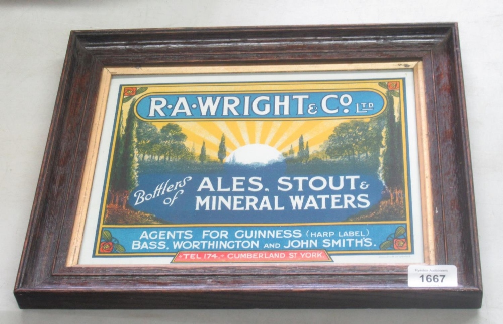 Vintage advertising poster for 'R.A. Wright & Co Ltd, bottlers of ales, stout and mineral waters...