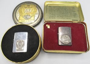 Two Zippo commemorative lighters: Harley-Davidson 'The Reunion 90 Years 1903-1993'; and '60th
