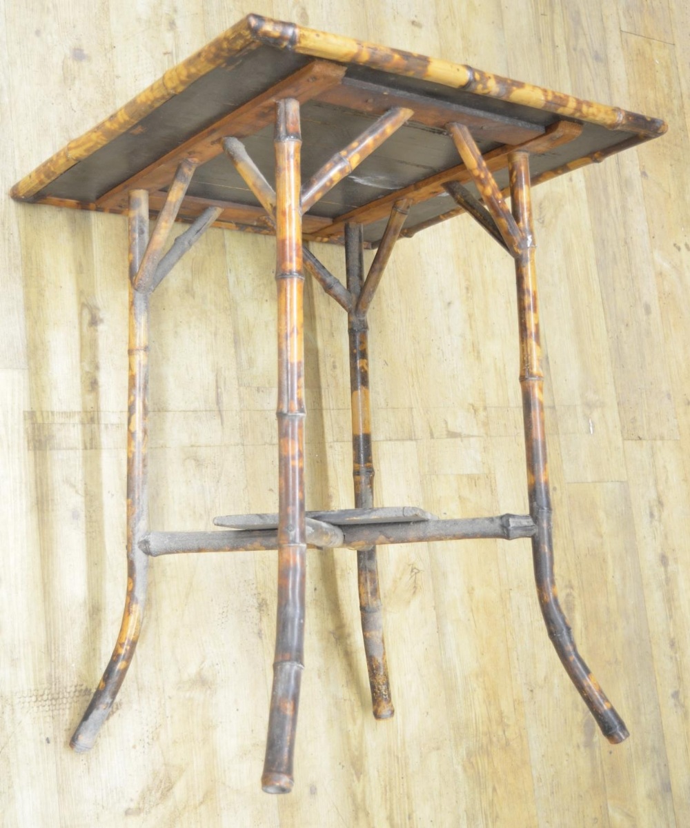 Victorian bamboo occasional table, square top with painted detail, on outsplayed supports with - Image 4 of 4