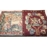 Two tapestry wall hangings - Flanders style tapestry with coat of arms, marked 'Flanders Textures