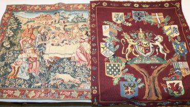 Two tapestry wall hangings - Flanders style tapestry with coat of arms, marked 'Flanders Textures