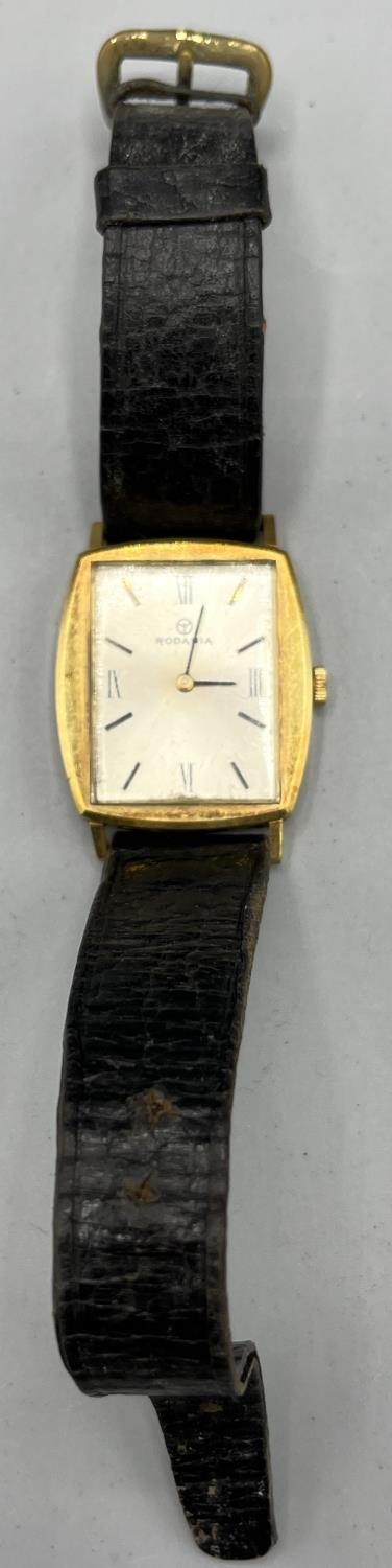 Rodania 18ct gold tonneau wristwatch, signed silvered sunburst dial, Roman primary hours with