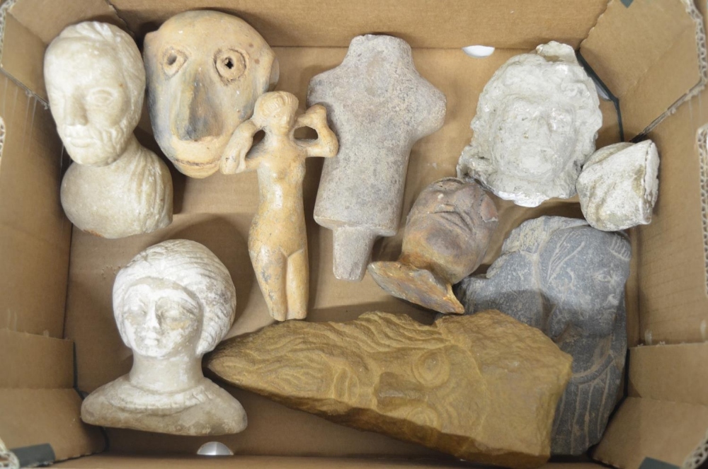 Collection of stone carvings and clay heads and figures (Victor Brox collection)