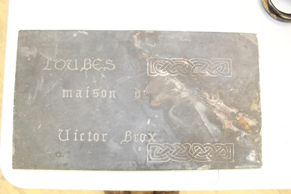 Slate house plaque for Victor Brox's French home, 45x25cm (Victor Brox collection)