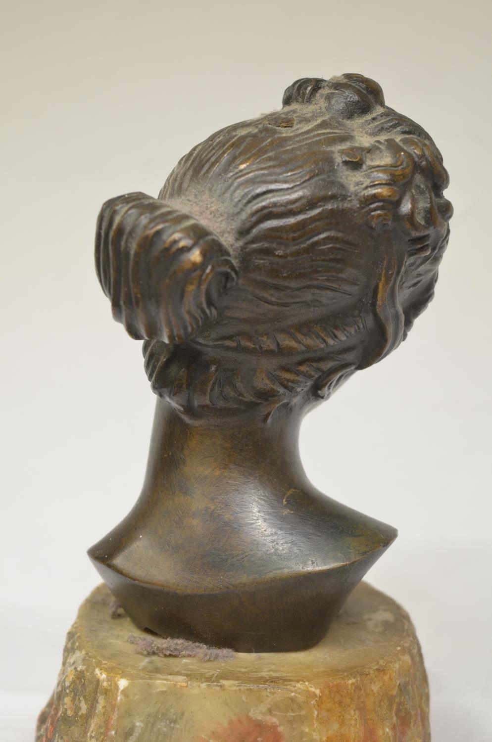 WITHDRAWN 19th century French bronze female bust on stone plinth (H25.5cm) and a similar but smaller - Image 3 of 4