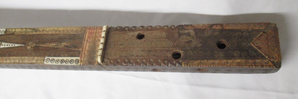 Old Veena/Sitar wood stock with carved design and some marquetry work, in need of work. (Victor Brox - Image 5 of 8