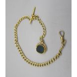 18ct yellow gold Albert with attached 18ct yellow gold revolving fob set with bloodstone and