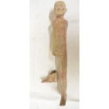 Chinese Han Dynasty terracotta clay stick man figure, damage to right leg, H56cm (Victor Brox