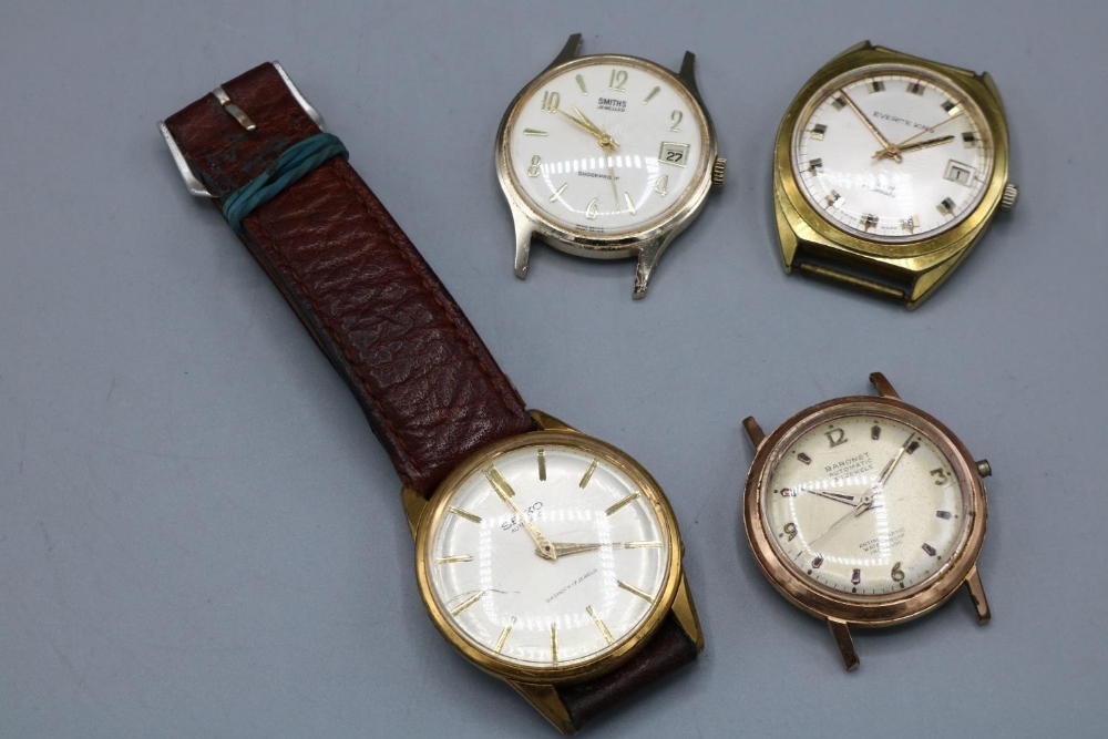 Seiko Sportsmatic gold plated wristwatch, signed sunburst silvered dial, baton hours, lacking centre