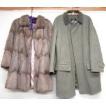 Grey brown fur coat labelled Thornton Varley Ltd Hull, and a 'Grenfell' Derby tweed overcoat (2)