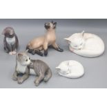 Collection of Royal Copenhagen figures of cats, max. H11cm (5)