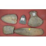 Five neolithic stone hand axe heads, largest L16cm (Victor Brox collection)