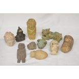Collection of stone carved and cast metal antiquities including a bronze Minoan Bulls head and small