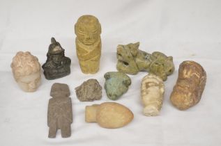 Collection of stone carved and cast metal antiquities including a bronze Minoan Bulls head and small