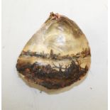 Eugenio Spreafico (1856-1919). Oil landscape scene painted on the interior of an Oyster Shell,